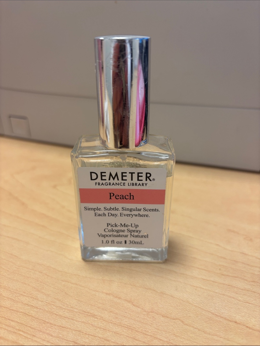 Demeter Peach Cologne Spray - Clear Bottle with Peach Label 1oz.  About 80% full